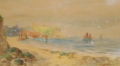 Lot 468 - Alfred Durham (20thC). The coastline at Whitby,...
