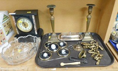 Lot 2028 - A Victorian slate mantel clock, the circular...