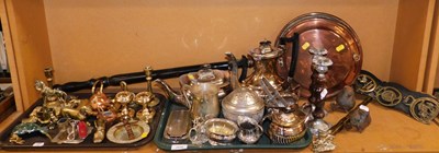 Lot 2046 - Metalware, to include a copper warming pan,...