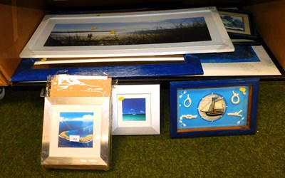 Lot 2054 - Various pictures, prints, etc., a blue painted...