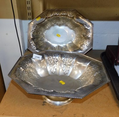 Lot 2100 - Two embossed metal silver plated, possibly...