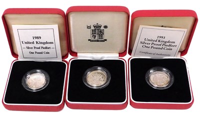 Lot 518 - Three United Kingdom silver proof Piedfort one...
