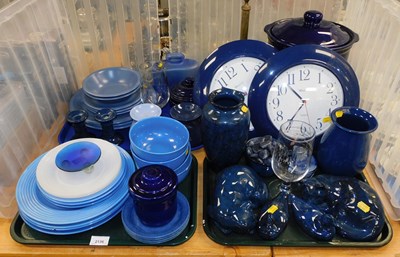 Lot 2136 - A group of blue glazed pottery, to include cat...