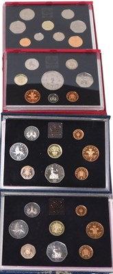 Lot 525 - Four Royal Mint proof coin sets, cased,...