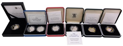 Lot 528 - A Royal Mint two pound silver proof coin set,...