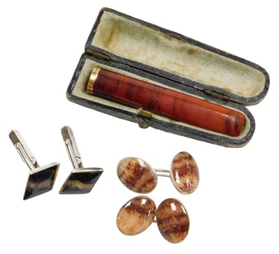 Lot 547 - A pair of silver and Blue John double oval and...