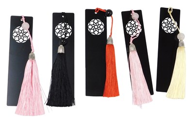 Lot 557 - Five Gem Auras gem set tassel bookmarks, boxed.