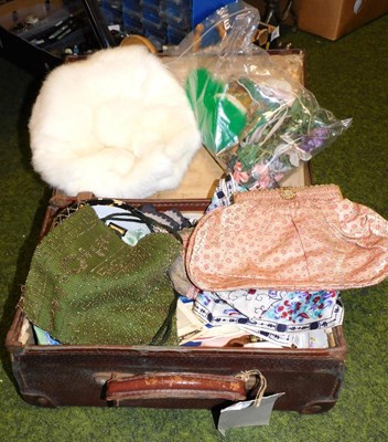 Lot 2243 - A pressed leather case containing haberdashery...