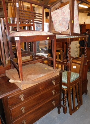 Lot 1080 - Five oak dining chairs, together with a mirror...
