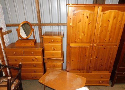 Lot 1113 - A pine bedroom suite, comprising double...