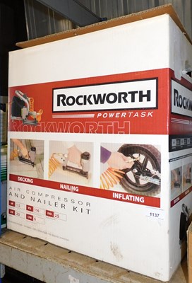 Lot 1137 - A Rockworth air compressor and nailer kit.