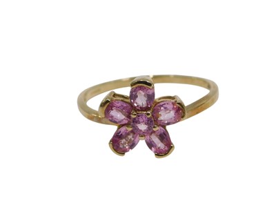 Lot 161 - A 9ct gold pink topaz cluster ring, with...