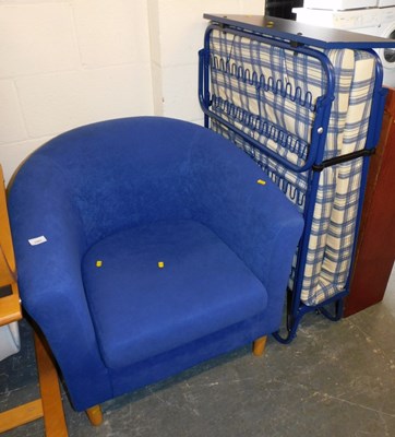 Lot 1083 - A blue upholstered tub chair, together with a...