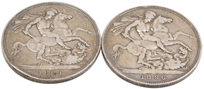 Lot 587 - Two Queen Victoria crowns 1896 and 1899.