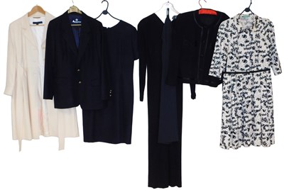 Lot 608 - A Jaeger blue polyester dress, unnamed black...