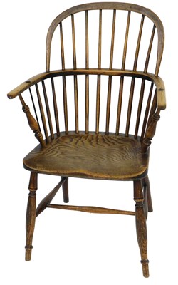 Lot 719 - A 19thC oak and elm Windsor chair, with a...