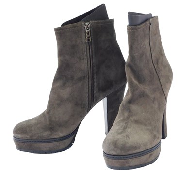 Lot 124 - A pair of Prada brown suede platform heel...