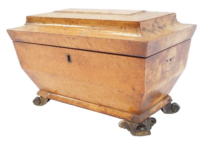 Lot 133 - A Regency burr wood sarcophagus-shaped tea...