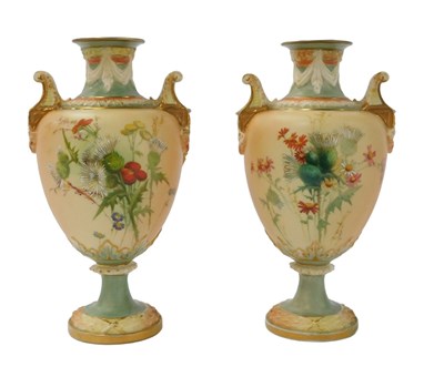 Lot 137 - A pair of Royal Worcester blush porcelain twin...