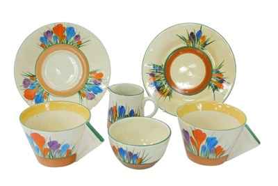 Lot 207 - Two Clarice Cliff Crocus pattern teacups and...
