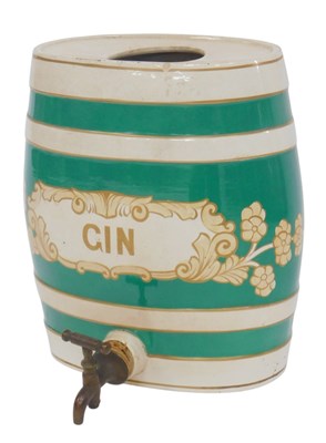 Lot 196 - A Victorian ceramic 'Gin' barrel, with tap,...