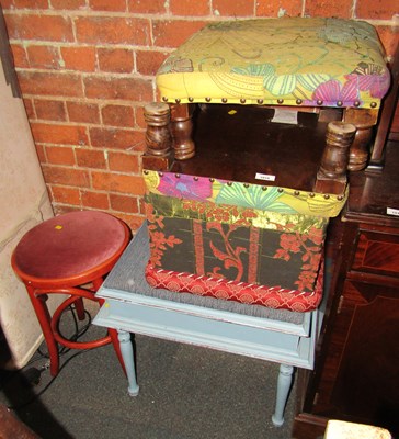 Lot 1018 - A group of stools, comprising a blue painted...