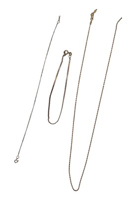 Lot 396 - Three 9ct gold chains, comprising a rope twist...