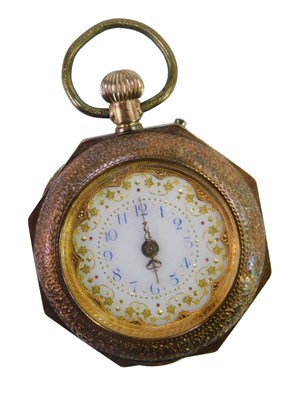 Lot 365 - An octagonal cased lady's fob watch, with...