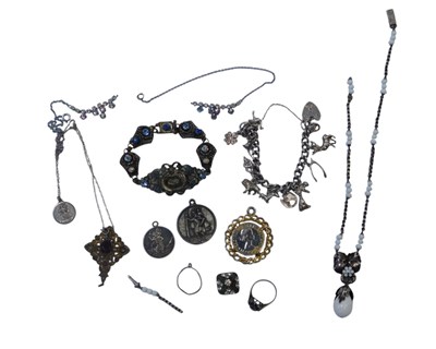 Lot 386 - Assorted silver and other costume jewellery,...