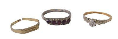 Lot 404 - Three dress rings, comprising a 9ct gold...