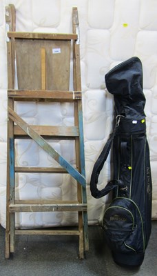 Lot 1049 - A wooden-framed A-frame step ladder, a Howson...