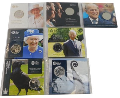 Lot 448 - Seven The Royal Mint commemorative coins, to...