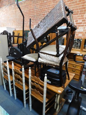 Lot 1059 - A pine topped dining table and six ladderback...