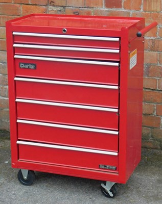 Lot 235 - A Clarke red metal tool chest, on...