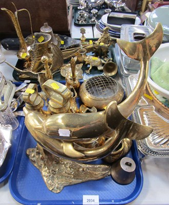 Lot 2034 - Brassware, in the form of a large dolphin...
