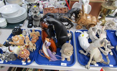 Lot 2061 - A group of ceramic cats, an owl figure, and a...
