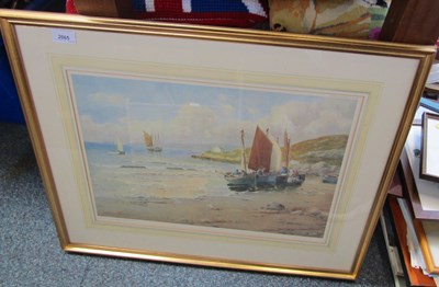Lot 2065 - Darren Williams. Shoreline scene with boat to...