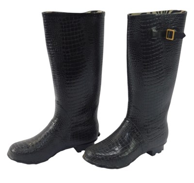 Lot 255 - A pair of Hunter black mock croc Wellington...