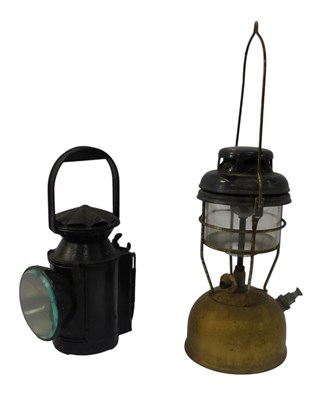 Lot 269 - A black painted railway lantern, 33cm high,...