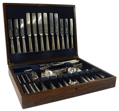 Lot 276 - An oak cased stainless steel canteen of...