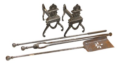 Lot 761 - A pair of Victorian steel andirons, and three...