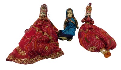 Lot 328 - Three Rajasthani Raja Rani puppets, each with...