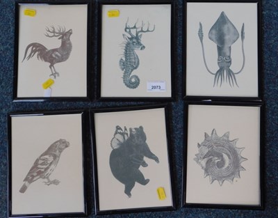 Lot 2073 - Six framed Berliner Babylon style black and...