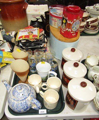 Lot 2137 - Ceramics and tinware, ceramics including a...