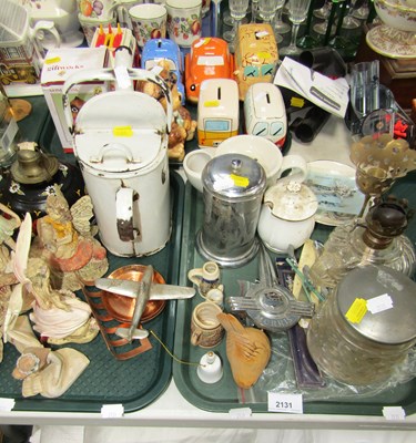 Lot 2131 - Ceramic fairy figures, small oil lamp, another...