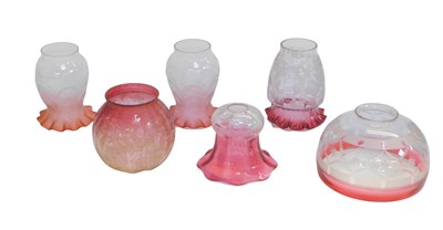 Lot 508 - Six Victorian and later cranberry glass oil...