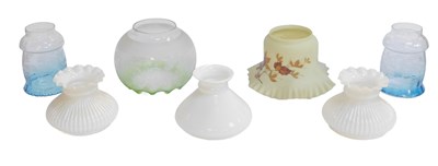 Lot 512 - Seven glass oil lamp shades, to include a...