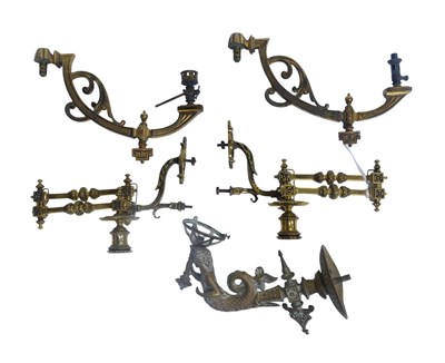 Lot 521 - Two pairs of Victorian brass wall mounted oil...
