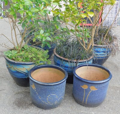 Lot 558 - A group of blue glaze garden planters,...