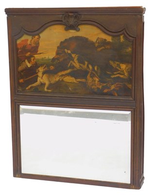 Lot 329 - A 20thC Continental oak overmantel mirror, the...